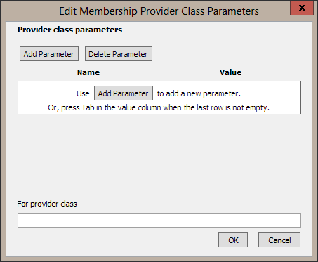 Enter parameters required by provider class as name/value pairs.