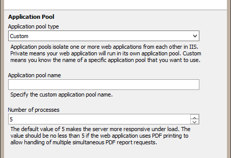 Application pool settings - custom.
