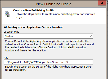 Alpha Anywhere Application Server location settings custom path.
