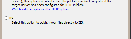 IIS publish type radio button.
