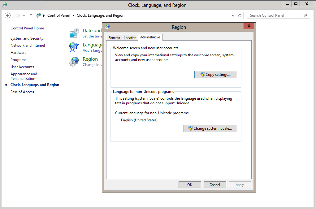 Windows regional settings dialog copy settings button.