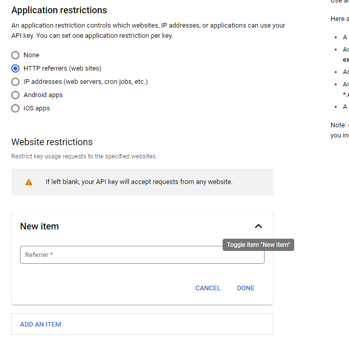 Application restrictions