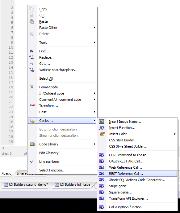 REST Reference call option in the context menu